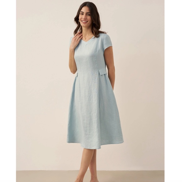 100% Linen Natural Summer V-Neck Dress, brand new with tag on - Picture 6 of 10